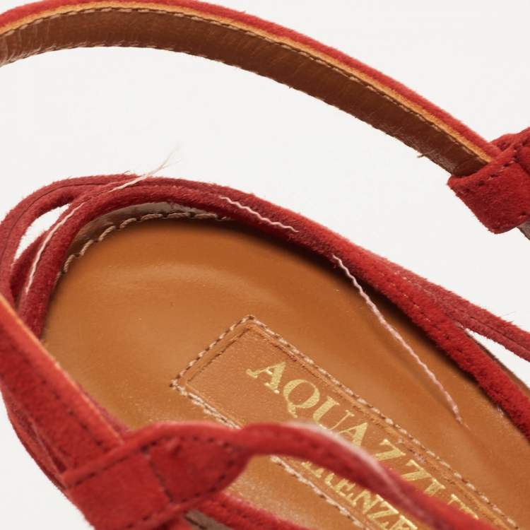 مملوكة مسبقًا Aquazzura Red Suede Wild Thing Ankle Tie Sandals Size 38