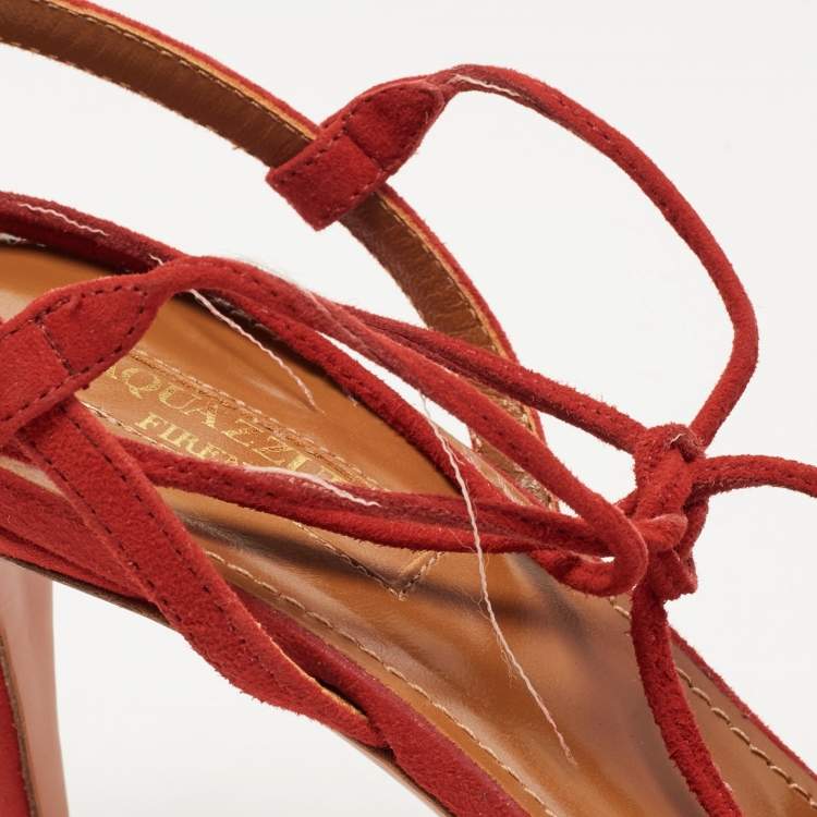 مملوكة مسبقًا Aquazzura Red Suede Wild Thing Ankle Tie Sandals Size 38