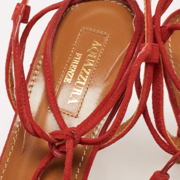 مملوكة مسبقًا Aquazzura Red Suede Wild Thing Ankle Tie Sandals Size 38