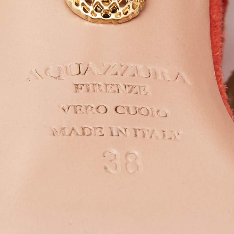 Pre Owned Aquazzura Orange Suede Belgravia Lace up Pumps Size 38
