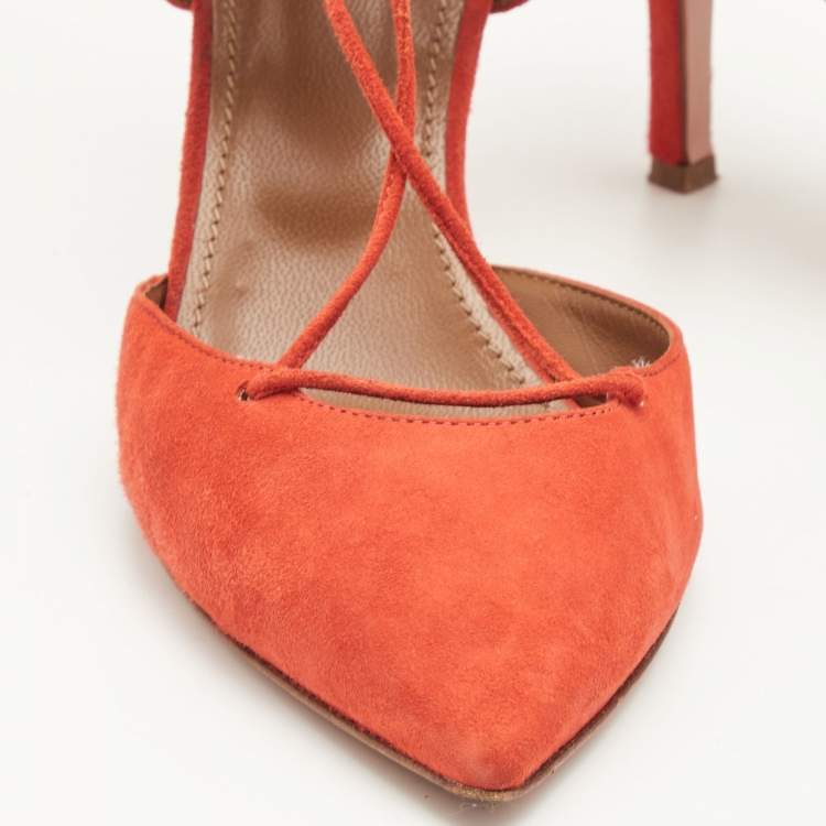 Pre Owned Aquazzura Orange Suede Belgravia Lace up Pumps Size 38
