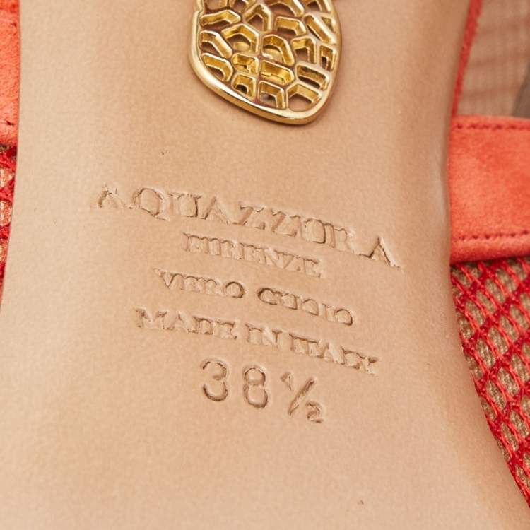 Pre Owned Aquazzura Coral Pink Suede and Mesh Cut Out Ankle Sandals Size 38.5