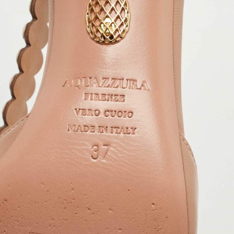 مملوكة مسبقًا Aquazzura Brown Leather Pearl Embellished Slingback Pumps Size 37