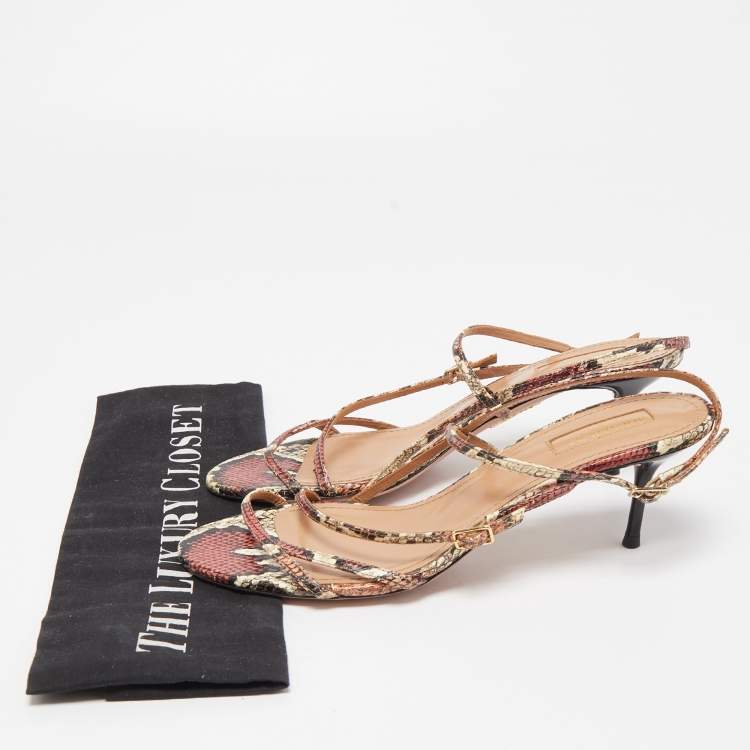Pre Owned Aquazzura Multicolor Python Embossed Leather Carolyne Strappy Sandals Size 38