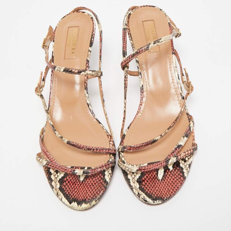 Pre Owned Aquazzura Multicolor Python Embossed Leather Carolyne Strappy Sandals Size 38