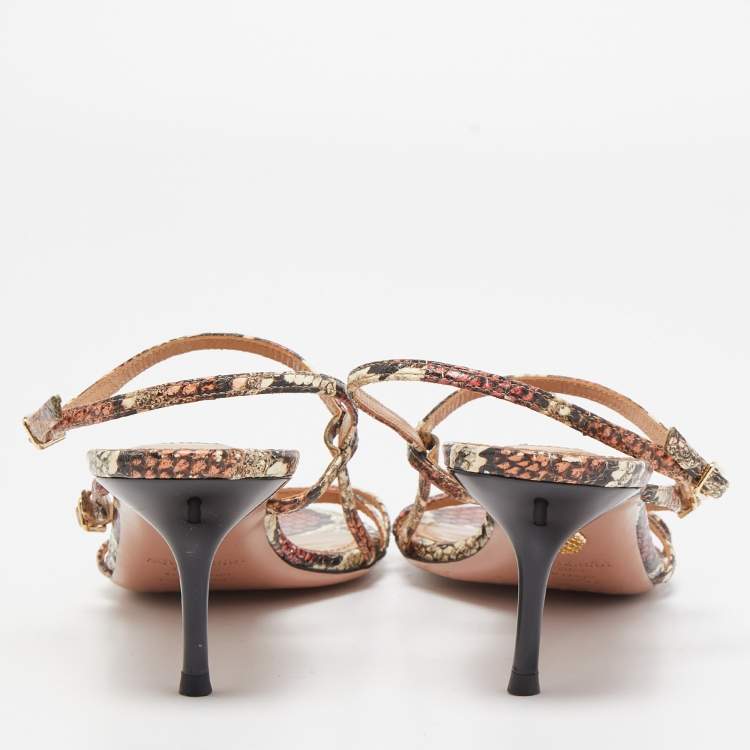 Pre Owned Aquazzura Multicolor Python Embossed Leather Carolyne Strappy Sandals Size 38