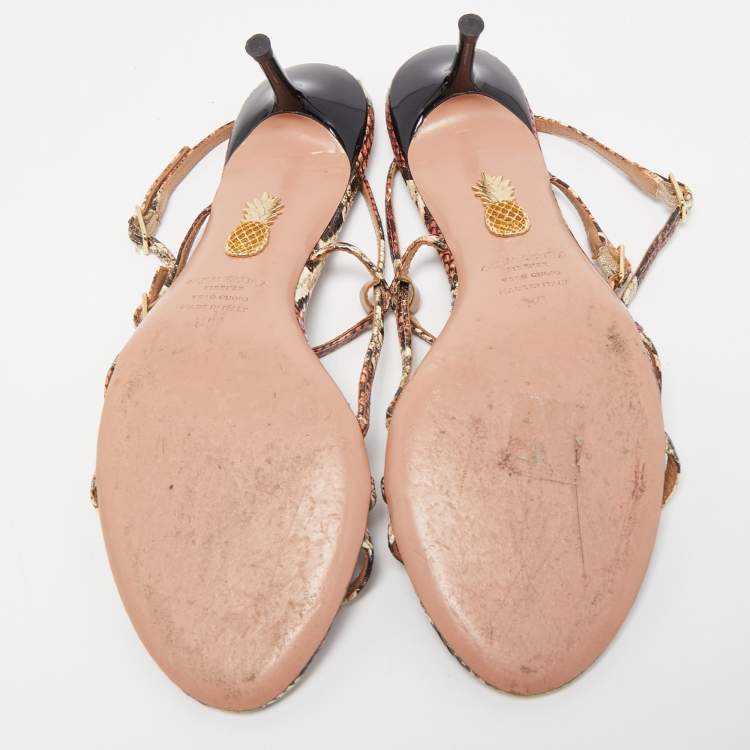 Pre Owned Aquazzura Multicolor Python Embossed Leather Carolyne Strappy Sandals Size 38