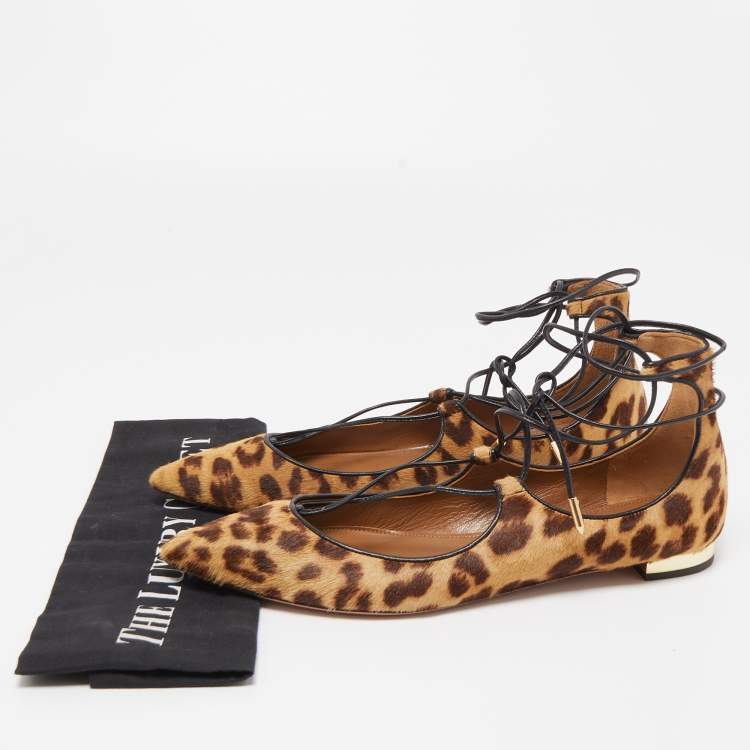 Pre Owned Aquazzura Two Tone Leopard Print Calf Hair Christy Ballet Flats Size 38