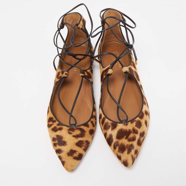 Pre Owned Aquazzura Two Tone Leopard Print Calf Hair Christy Ballet Flats Size 38