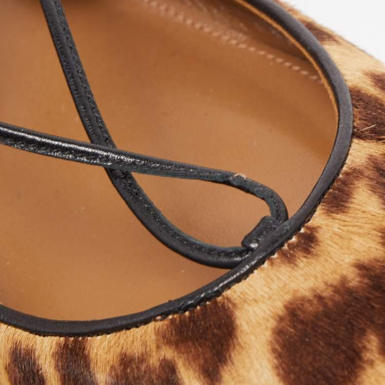 Pre Owned Aquazzura Two Tone Leopard Print Calf Hair Christy Ballet Flats Size 38