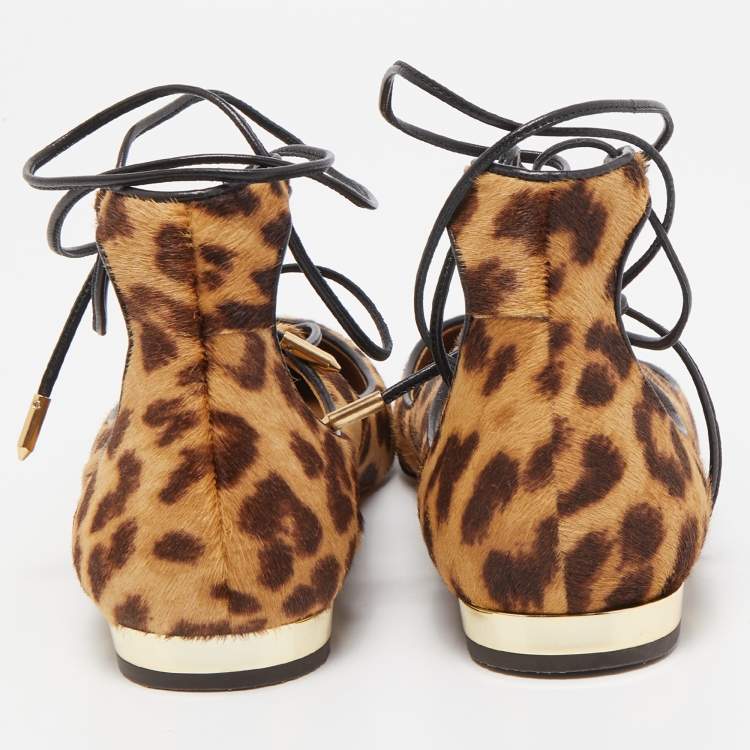 Pre Owned Aquazzura Two Tone Leopard Print Calf Hair Christy Ballet Flats Size 38