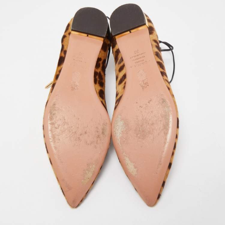Pre Owned Aquazzura Two Tone Leopard Print Calf Hair Christy Ballet Flats Size 38