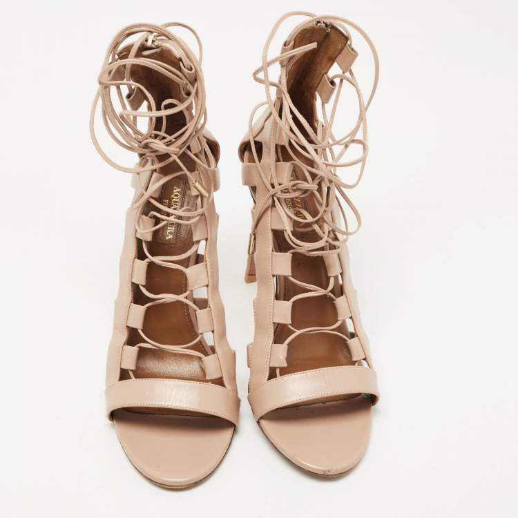 Pre Owned Aquazzura Dusty Pink Leather Amazon Sandals Size 39