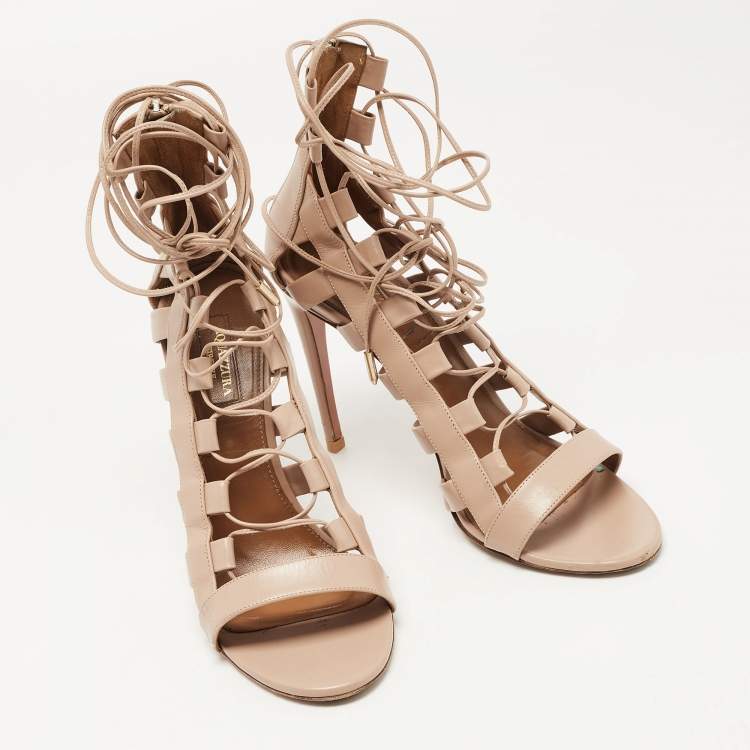 Pre Owned Aquazzura Dusty Pink Leather Amazon Sandals Size 39