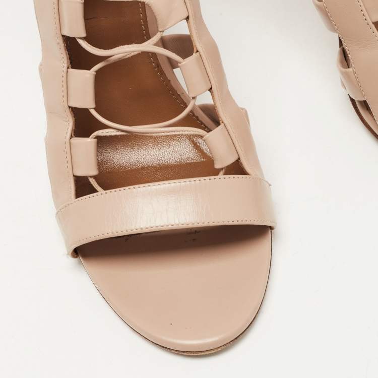 Pre Owned Aquazzura Dusty Pink Leather Amazon Sandals Size 39