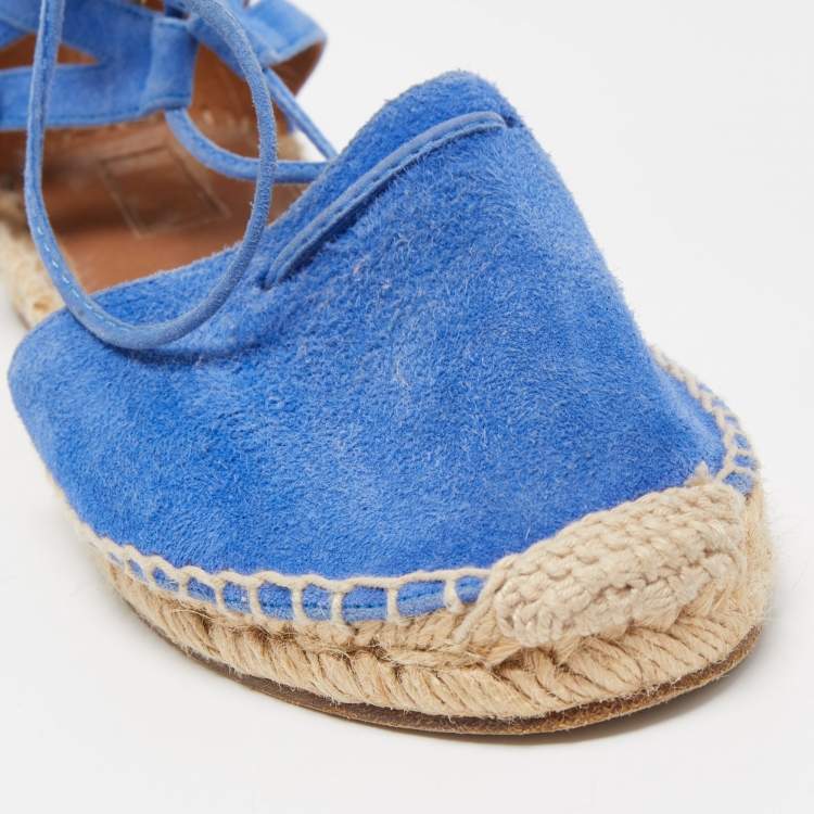Pre Owned Aquazzura Blue Suede Belgravia Espadrille Flats Size 36.5 