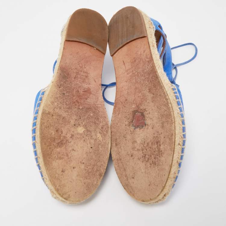 Pre Owned Aquazzura Blue Suede Belgravia Espadrille Flats Size 36.5 