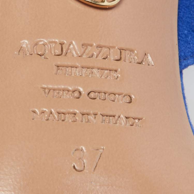مملوكة مسبقًا Aquazzura Blue Suede Matilde Ankle Tie Pumps Size 37