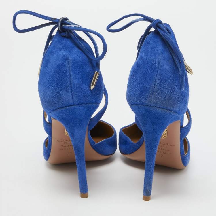مملوكة مسبقًا Aquazzura Blue Suede Matilde Ankle Tie Pumps Size 37