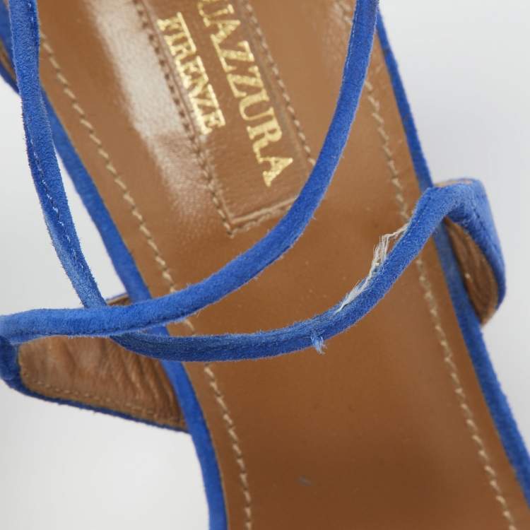 مملوكة مسبقًا Aquazzura Blue Suede Matilde Ankle Tie Pumps Size 37