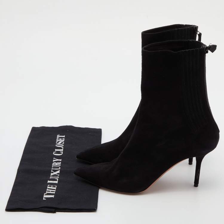 Pre Owned Aquazzura Black Suede Honore Ankle Booties Size 39