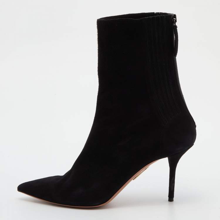 Pre Owned Aquazzura Black Suede Honore Ankle Booties Size 39