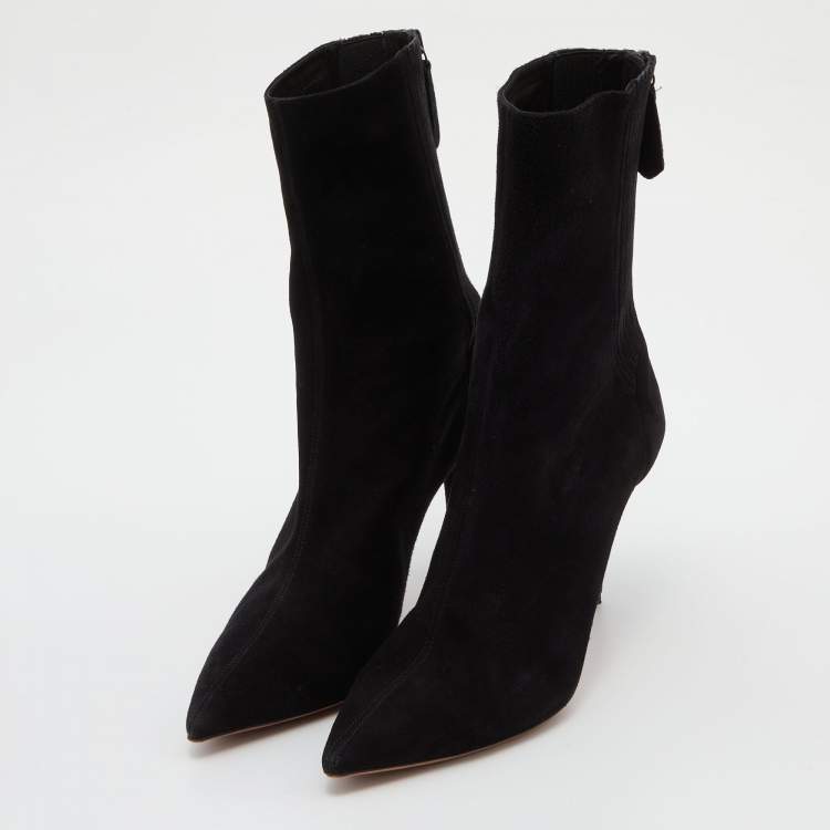 Pre Owned Aquazzura Black Suede Honore Ankle Booties Size 39