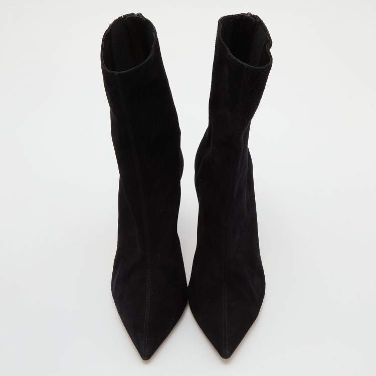 Pre Owned Aquazzura Black Suede Honore Ankle Booties Size 39