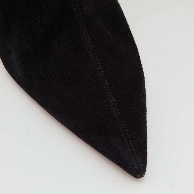 Pre Owned Aquazzura Black Suede Honore Ankle Booties Size 39