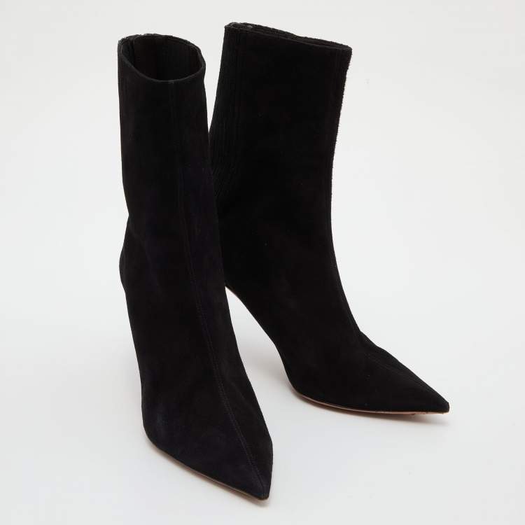 Pre Owned Aquazzura Black Suede Honore Ankle Booties Size 39