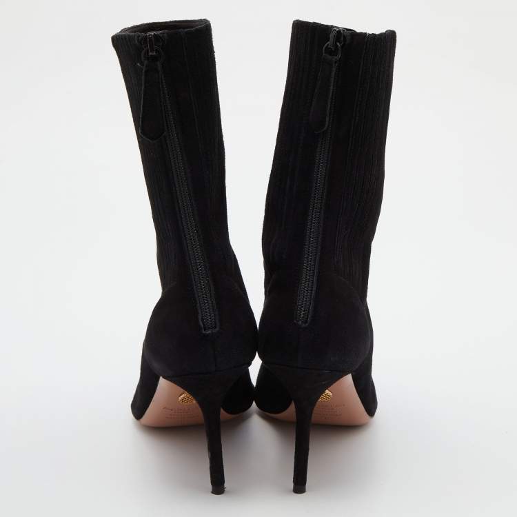 Pre Owned Aquazzura Black Suede Honore Ankle Booties Size 39