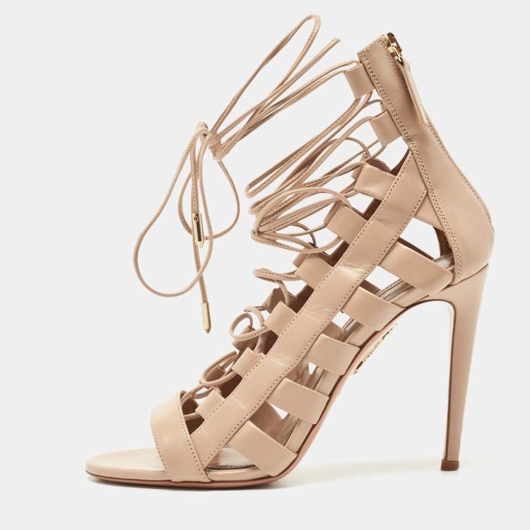 Pre Owned Aquazzura Dusty Pink Leather Amazon Sandals Size 38
