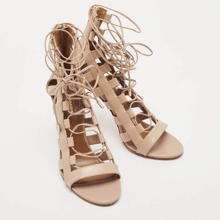 Pre Owned Aquazzura Dusty Pink Leather Amazon Sandals Size 38