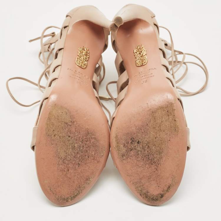 Pre Owned Aquazzura Dusty Pink Leather Amazon Sandals Size 38