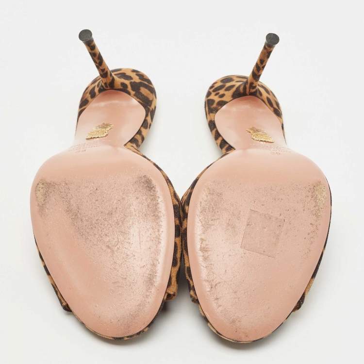 Pre Owned Aquazzura Brown/Black Leopard Print Suede Slide Sandals Size 39