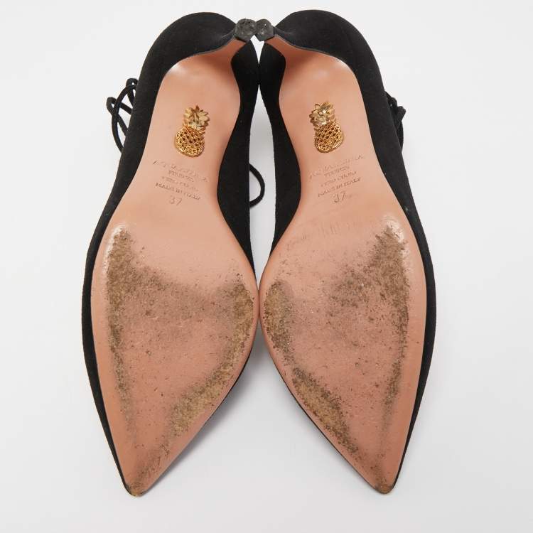 مملوكة مسبقًا Aquazzura Black Suede Christy Ankle Tie Pumps Size 37