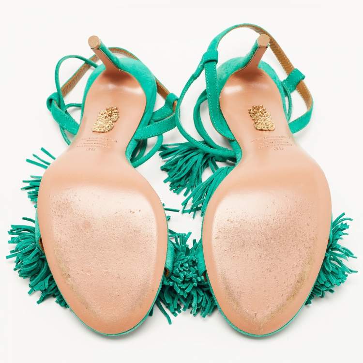 مملوكة مسبقًا Aquazzura Green Suede Wild Thing Ankle Wrap Sandals Size 36