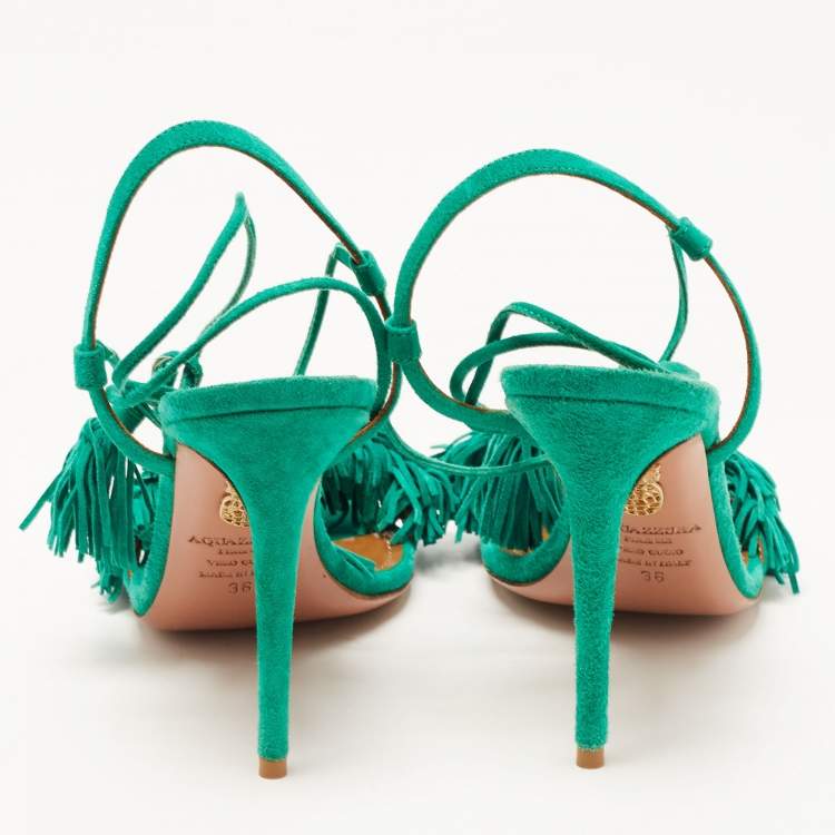 مملوكة مسبقًا Aquazzura Green Suede Wild Thing Ankle Wrap Sandals Size 36