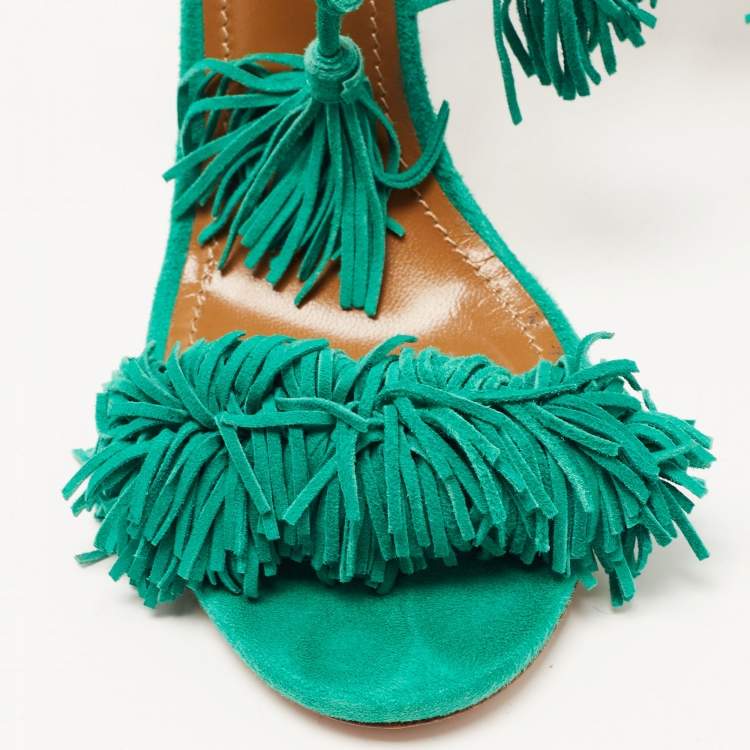 مملوكة مسبقًا Aquazzura Green Suede Wild Thing Ankle Wrap Sandals Size 36