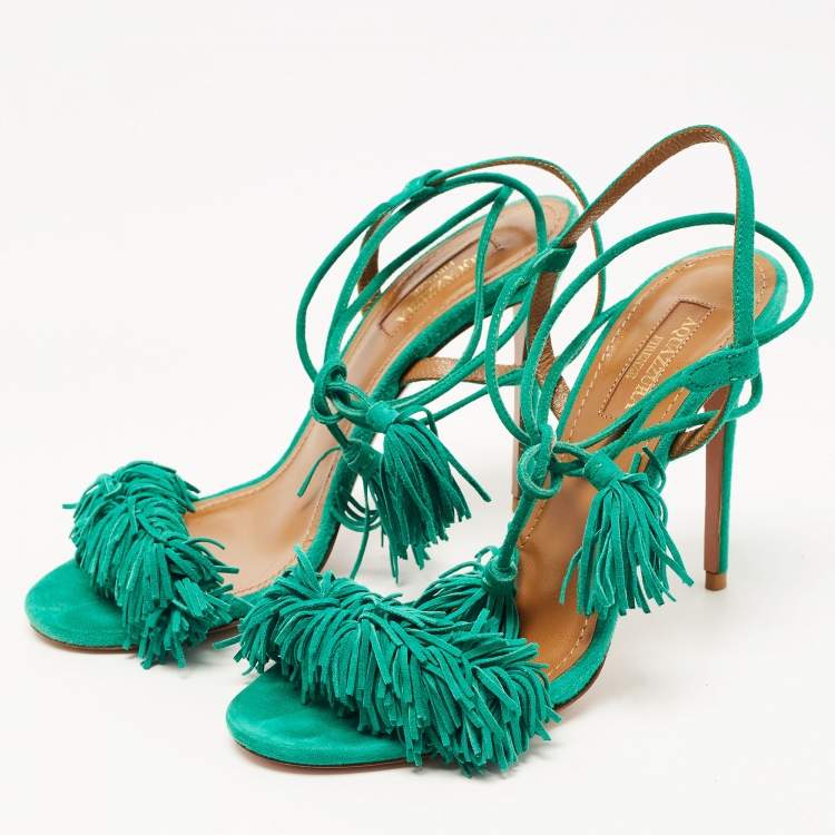 مملوكة مسبقًا Aquazzura Green Suede Wild Thing Ankle Wrap Sandals Size 36