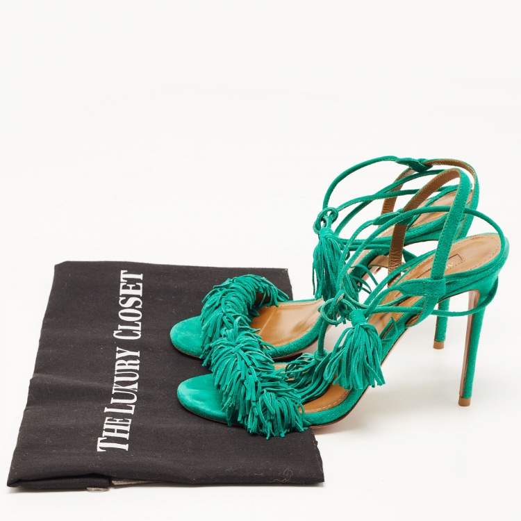 مملوكة مسبقًا Aquazzura Green Suede Wild Thing Ankle Wrap Sandals Size 36