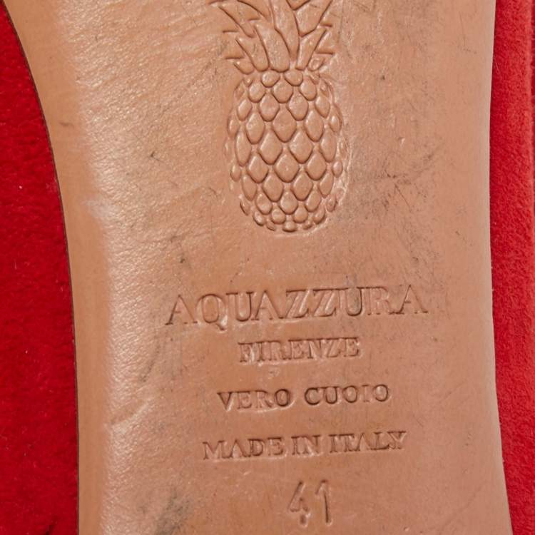 مملوكة مسبقًا Aquazzura Red Suede Christy Ankle Tie Ballet Flats Size 41 