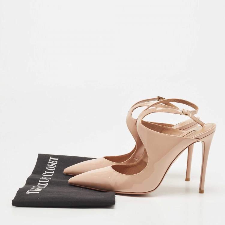 Pre Owned Aquazzura Beige Patent Leather Talana Ankle Strap Pumps Size 38