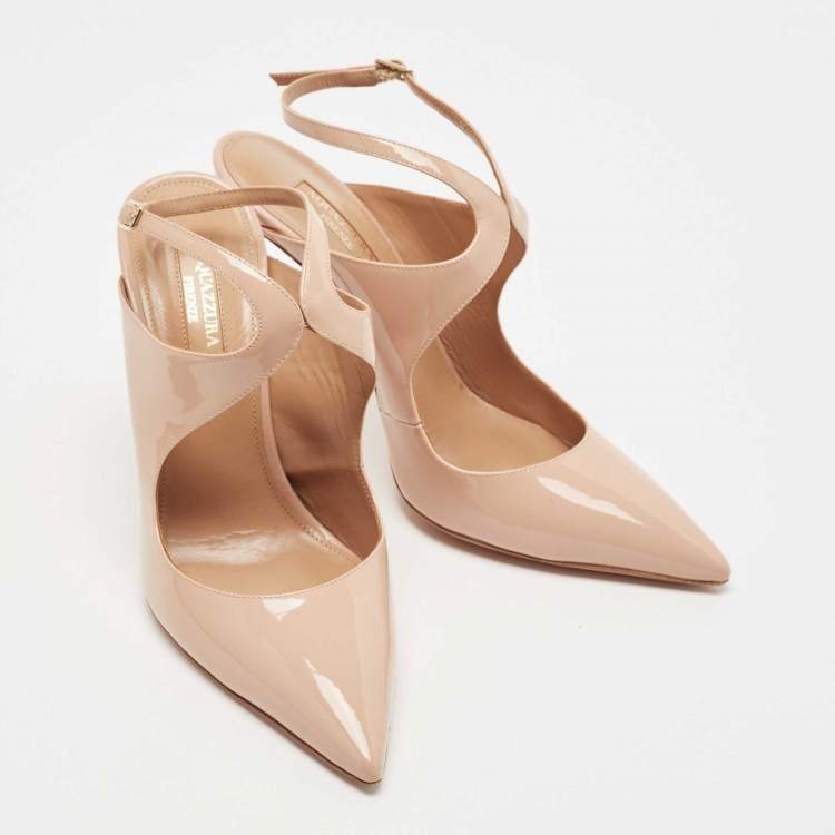 Pre Owned Aquazzura Beige Patent Leather Talana Ankle Strap Pumps Size 38