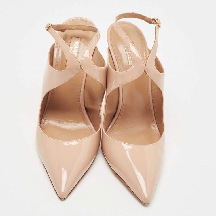 Pre Owned Aquazzura Beige Patent Leather Talana Ankle Strap Pumps Size 38