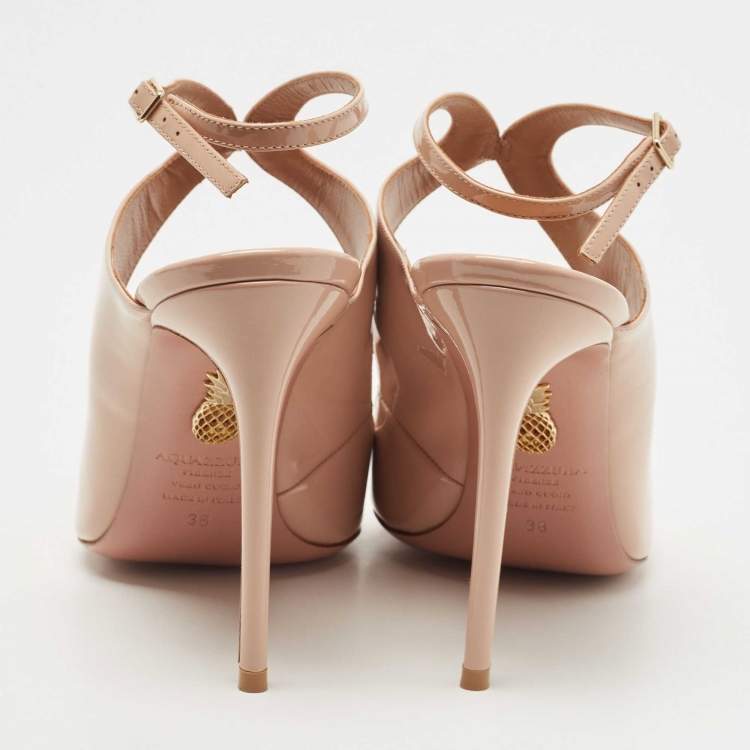 Pre Owned Aquazzura Beige Patent Leather Talana Ankle Strap Pumps Size 38