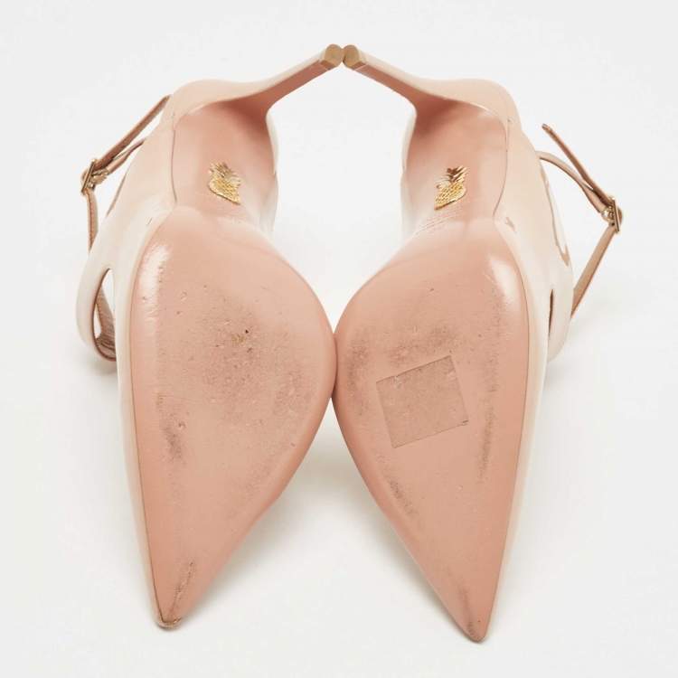 Pre Owned Aquazzura Beige Patent Leather Talana Ankle Strap Pumps Size 38