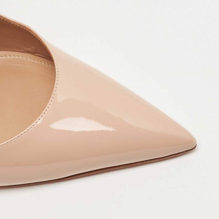 Pre Owned Aquazzura Beige Patent Leather Talana Ankle Strap Pumps Size 38