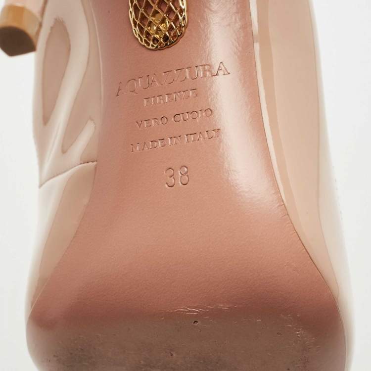 Pre Owned Aquazzura Beige Patent Leather Talana Ankle Strap Pumps Size 38