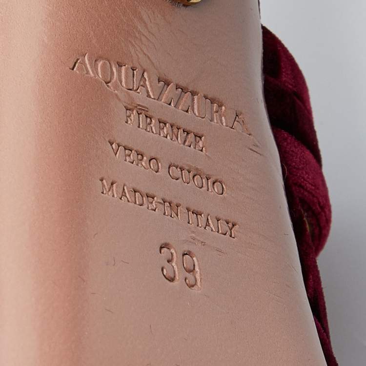 Pre Owned Aquazzura Burgundy Velvet Sundance Platform Sandals Size 39